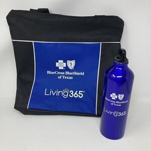 BlueCross BlueShield Of Texas Blue Water Bottle &‎ Bag Living 365 NEW